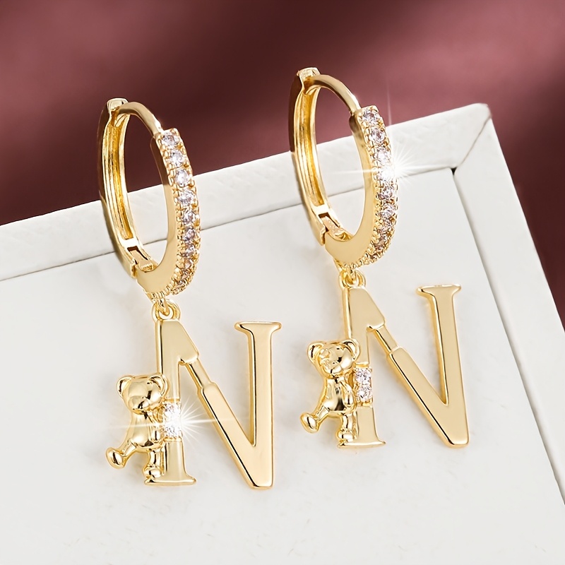 Women's Fashionable Letter Bear Design Drop Earrings Set